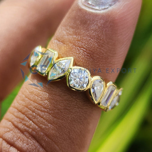 Bezel Set Yellow Gold Multi Stone Wedding Band