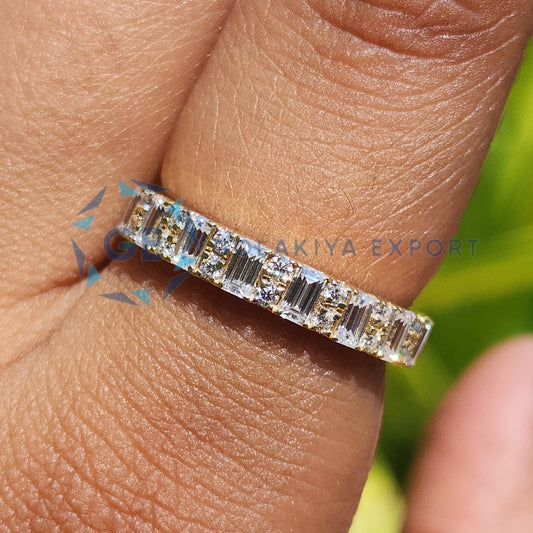 Half Eternity Round & Emerald Wedding Ring