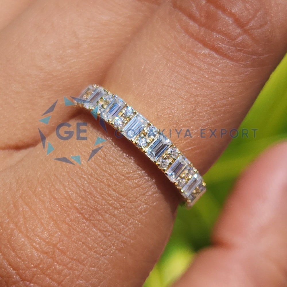 Half Eternity Round & Emerald Wedding Ring