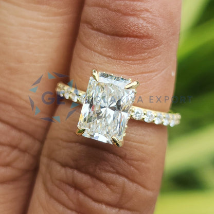 EF Color Lab Grown Diamond Radiant Cut Hidden Halo Ring