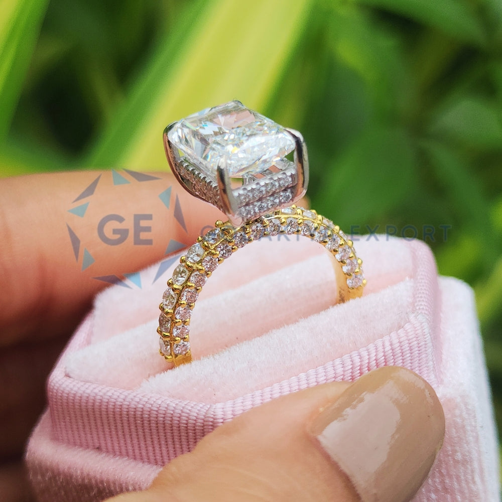 Lab Created Diamond Ring Radiant Cut Double Hidden Halo Ring