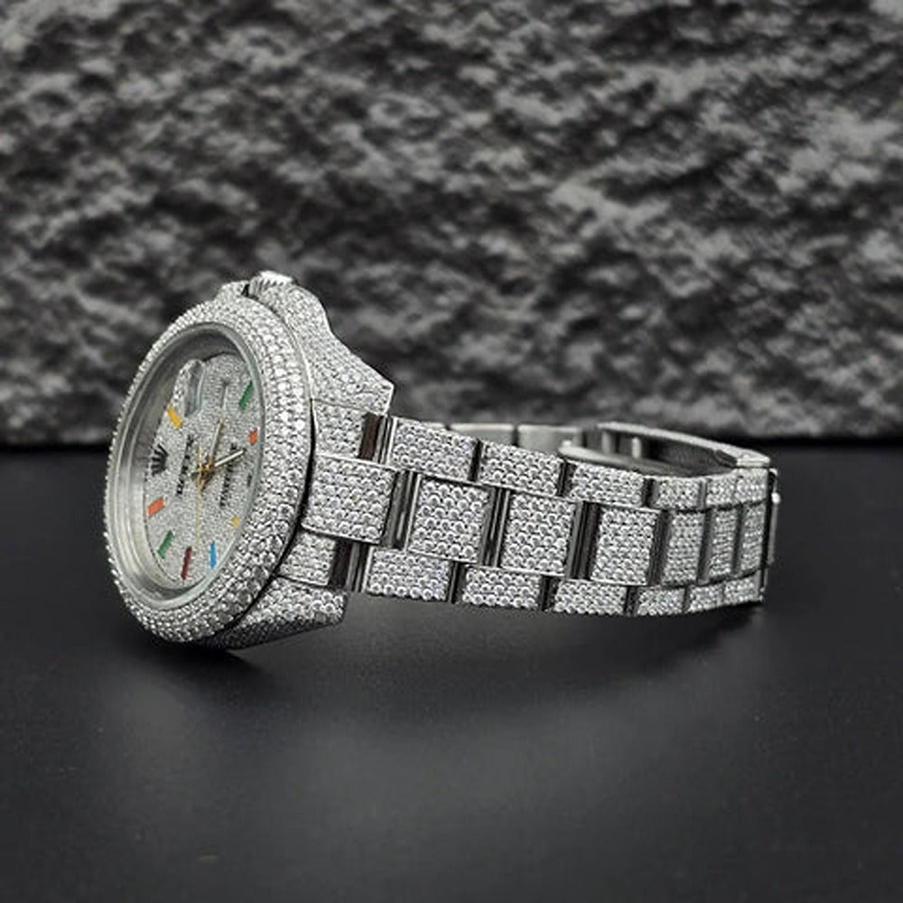 Rainbow Numerical Iced Out Moissanite Wrist Watch For Him