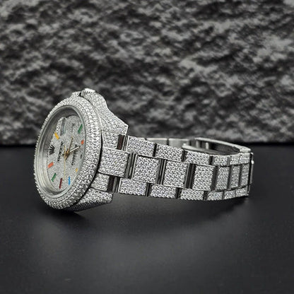 Rainbow Numerical Iced Out Moissanite Wrist Watch For Him