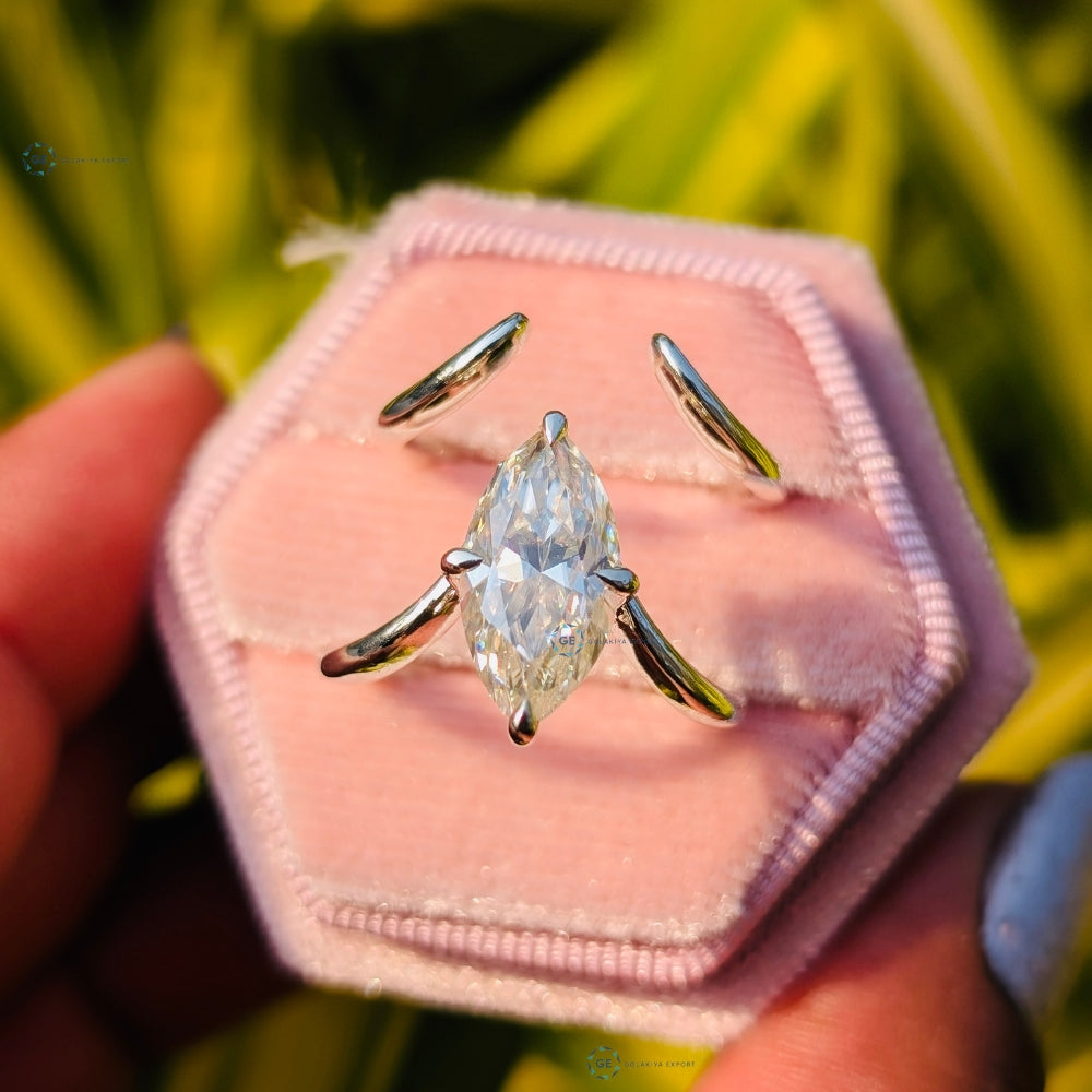 Marquise Cut Lab Grown Diamond Chevron Style Wedding Ring