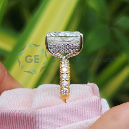 Lab Created Diamond Ring Radiant Cut Double Hidden Halo Ring