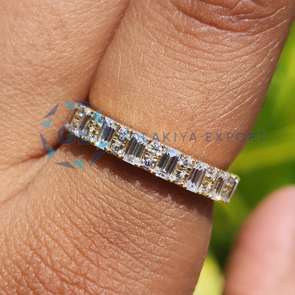 Half Eternity Round & Emerald Wedding Ring