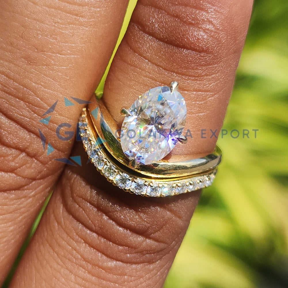 Oval Cut Yellow Gold Ring Set Lab Grown Diamond Ring