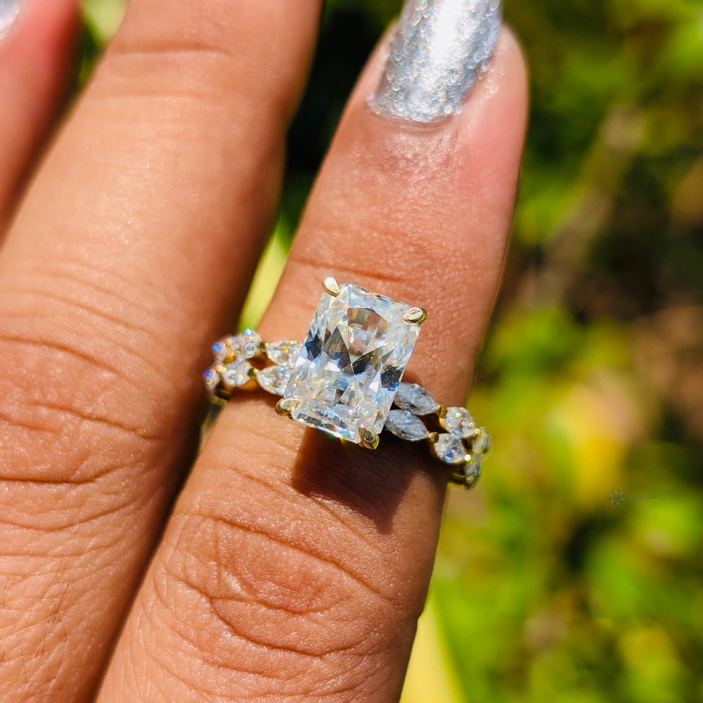 Lab Grown Diamond Radiant Cut Wedding Ring Set With Matching Band