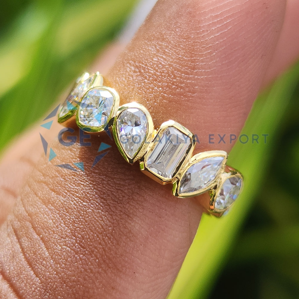 Bezel Set Yellow Gold Multi Stone Wedding Band