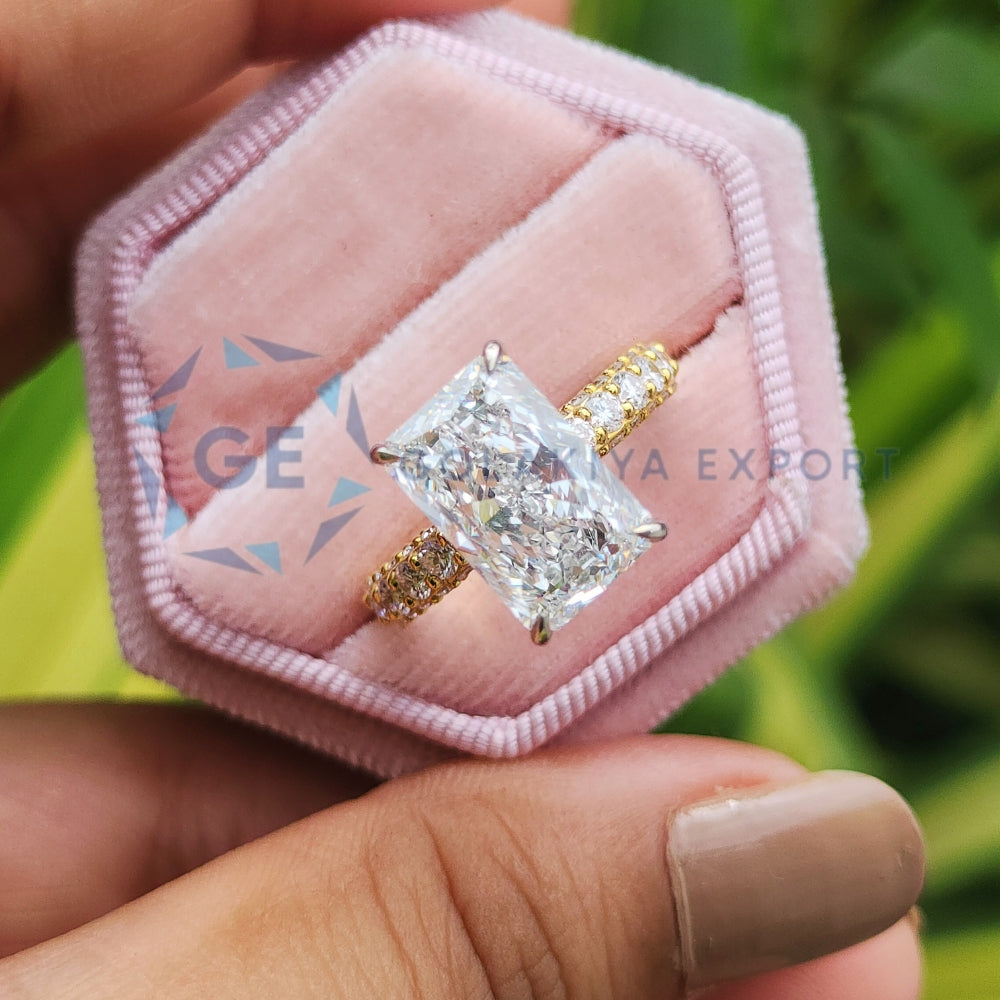 Lab Created Diamond Ring Radiant Cut Double Hidden Halo Ring