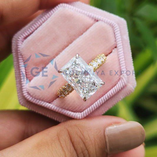Lab Created Diamond Ring Radiant Cut Double Hidden Halo Ring