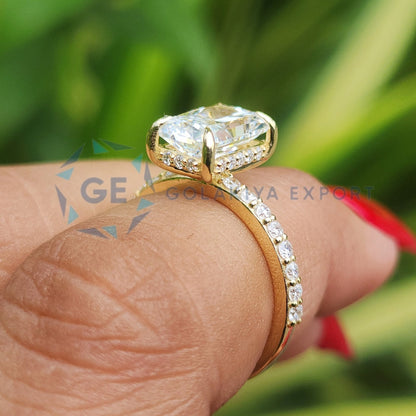EF Color Lab Grown Diamond Radiant Cut Hidden Halo Ring