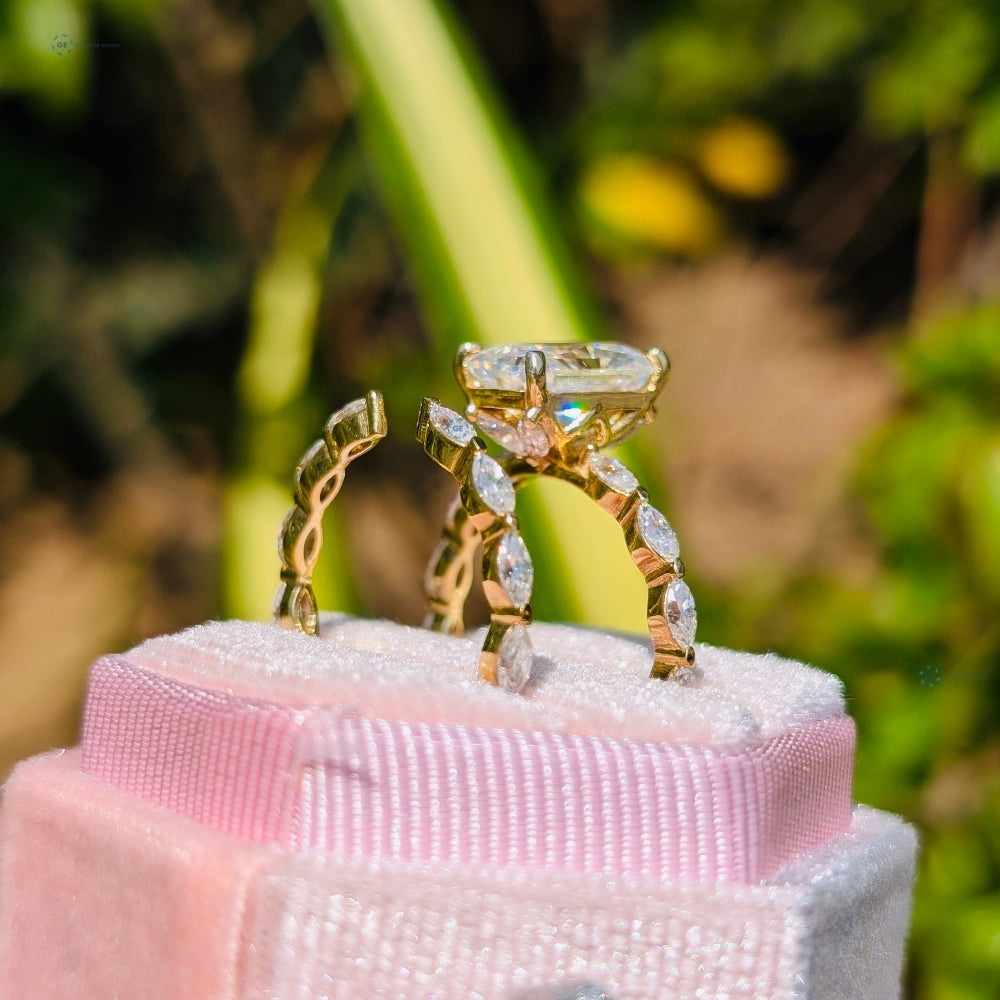 Lab Grown Diamond Radiant Cut Wedding Ring Set With Matching Band