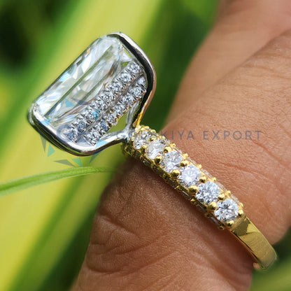 Lab Created Diamond Ring Radiant Cut Double Hidden Halo Ring
