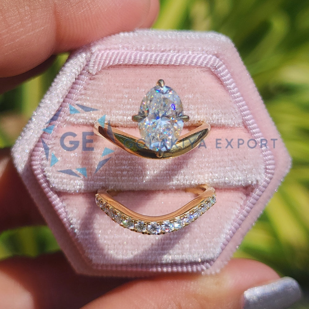 Oval Cut Yellow Gold Ring Set Lab Grown Diamond Ring