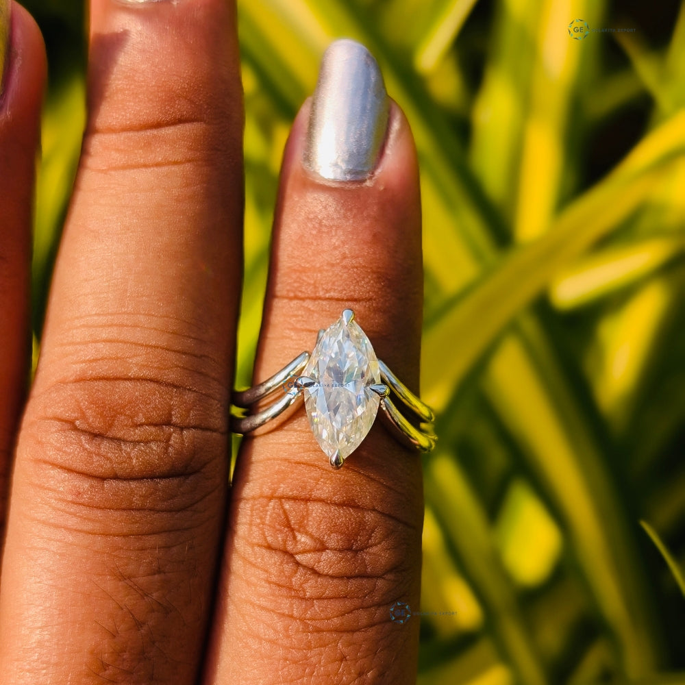 Marquise Cut Lab Grown Diamond Chevron Style Wedding Ring