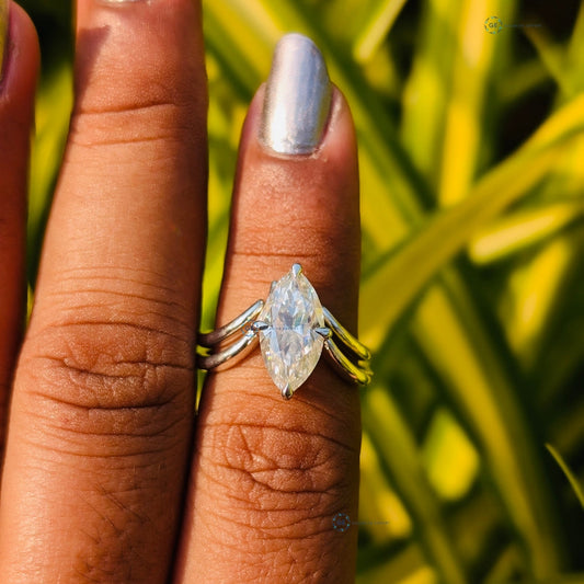 Marquise Cut Lab Grown Diamond Chevron Style Wedding Ring