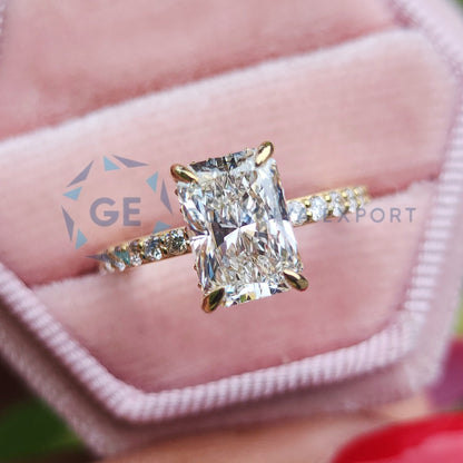 EF Color Lab Grown Diamond Radiant Cut Hidden Halo Ring