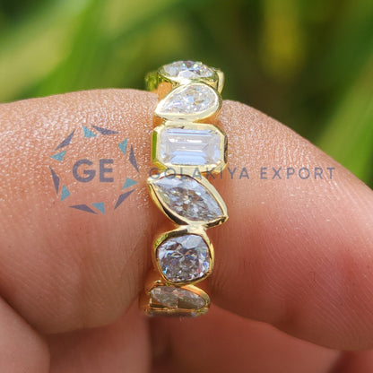 Bezel Set Yellow Gold Multi Stone Wedding Band