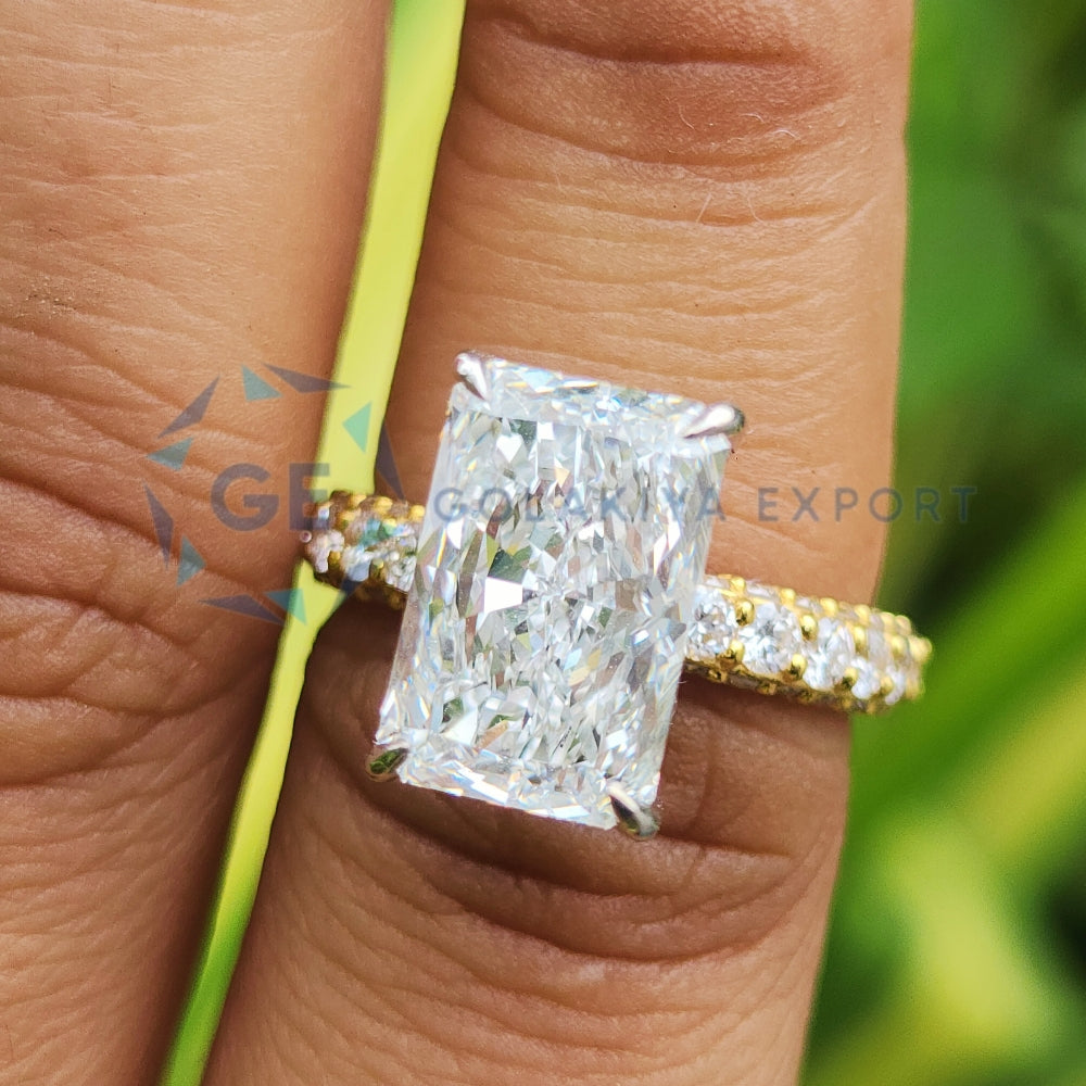Lab Created Diamond Ring Radiant Cut Double Hidden Halo Ring