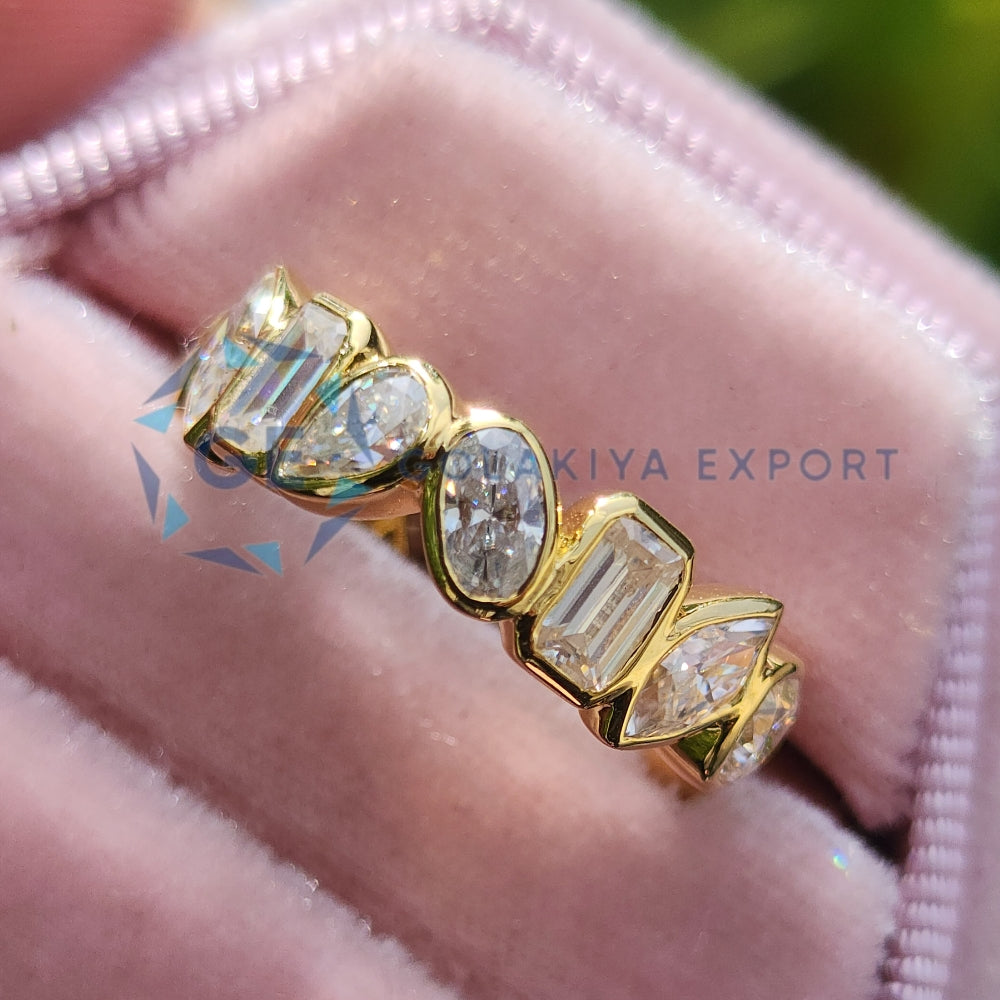 Bezel Set Yellow Gold Multi Stone Wedding Band