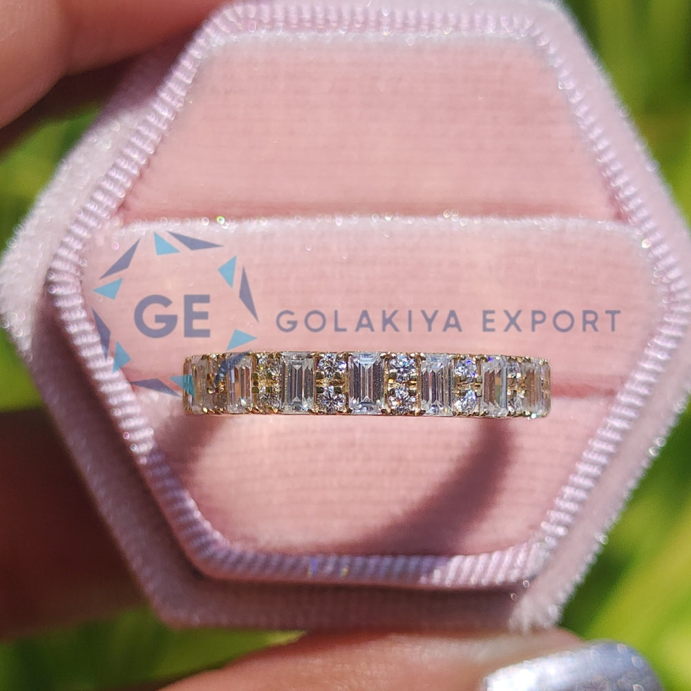 Half Eternity Round & Emerald Wedding Ring