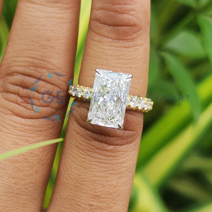 Lab Created Diamond Ring Radiant Cut Double Hidden Halo Ring