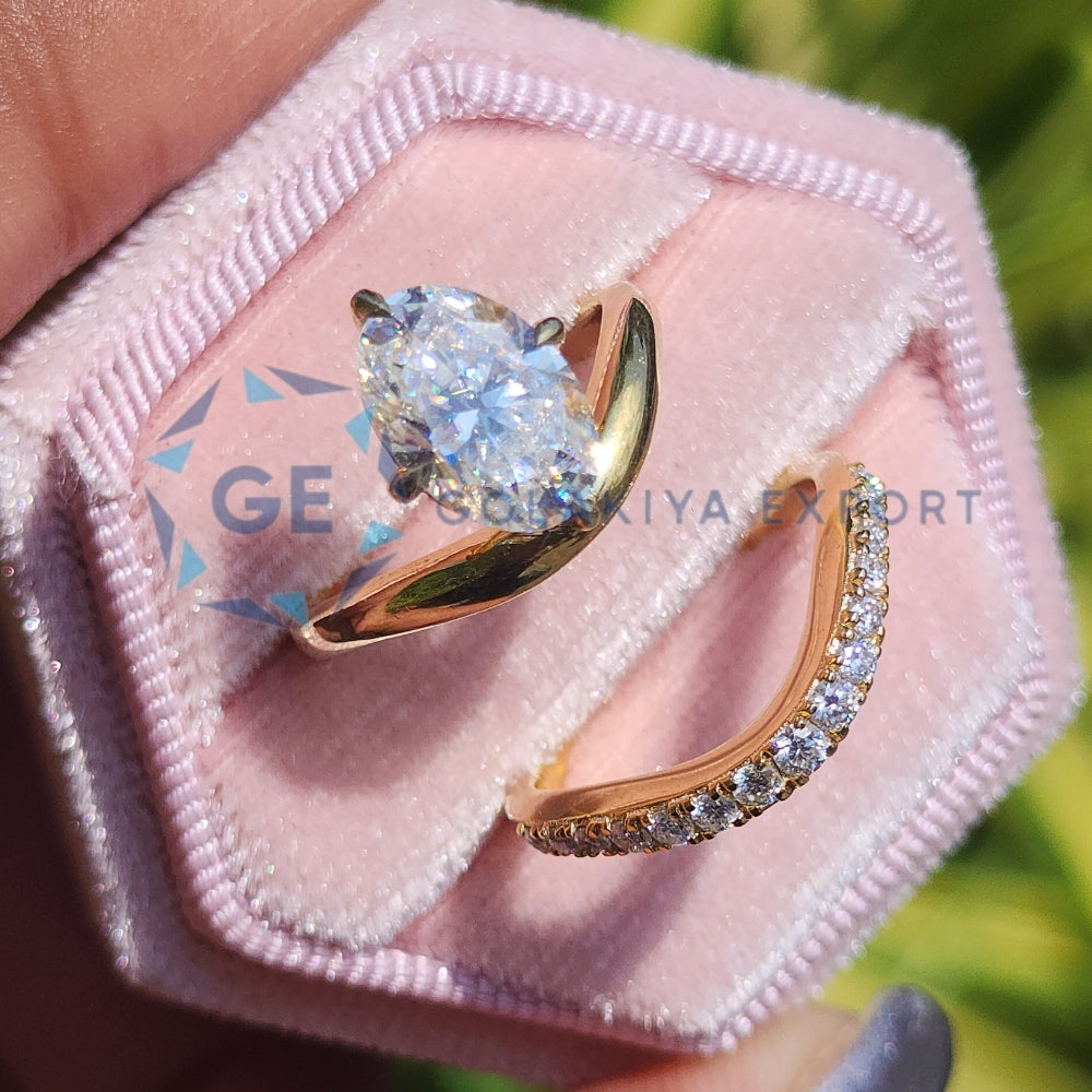 Oval Cut Yellow Gold Ring Set Lab Grown Diamond Ring