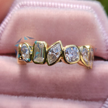 Bezel Set Yellow Gold Multi Stone Wedding Band