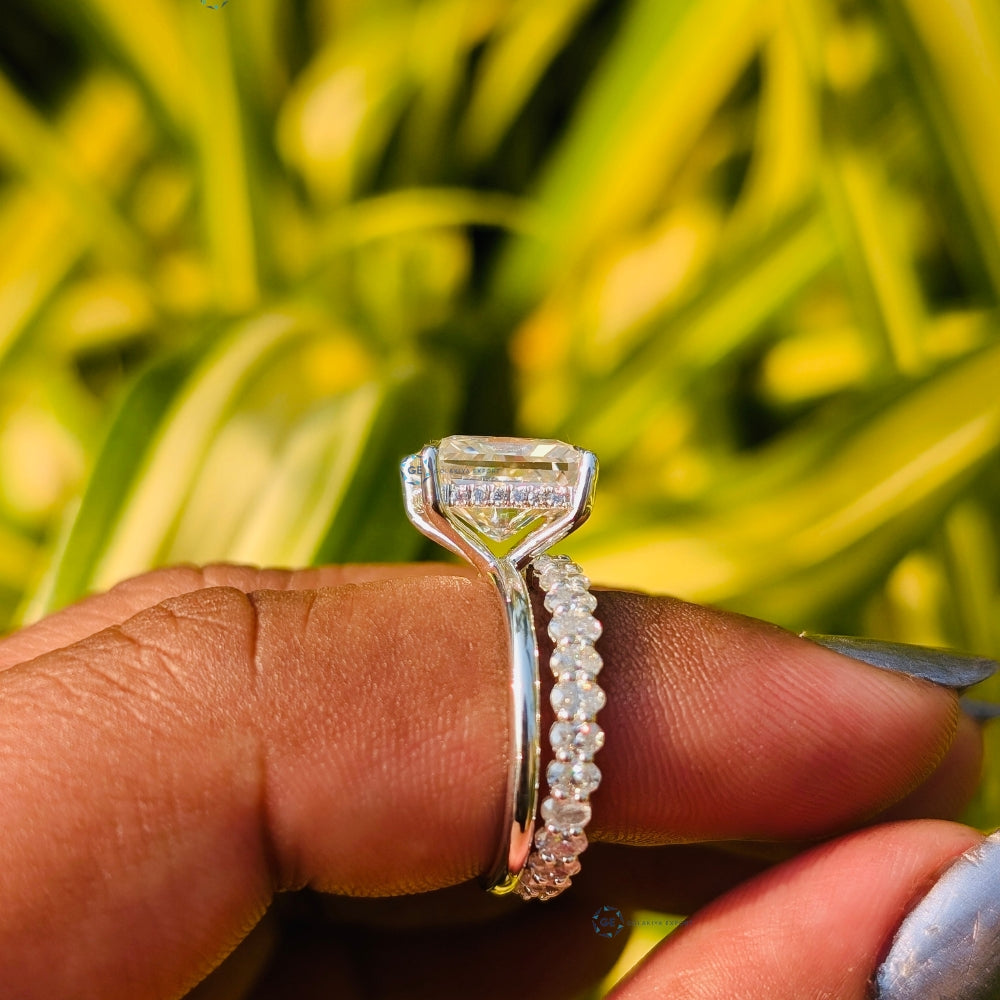VVS1 Lab Grown Diamond Radiant Cut Hidden Halo Ring