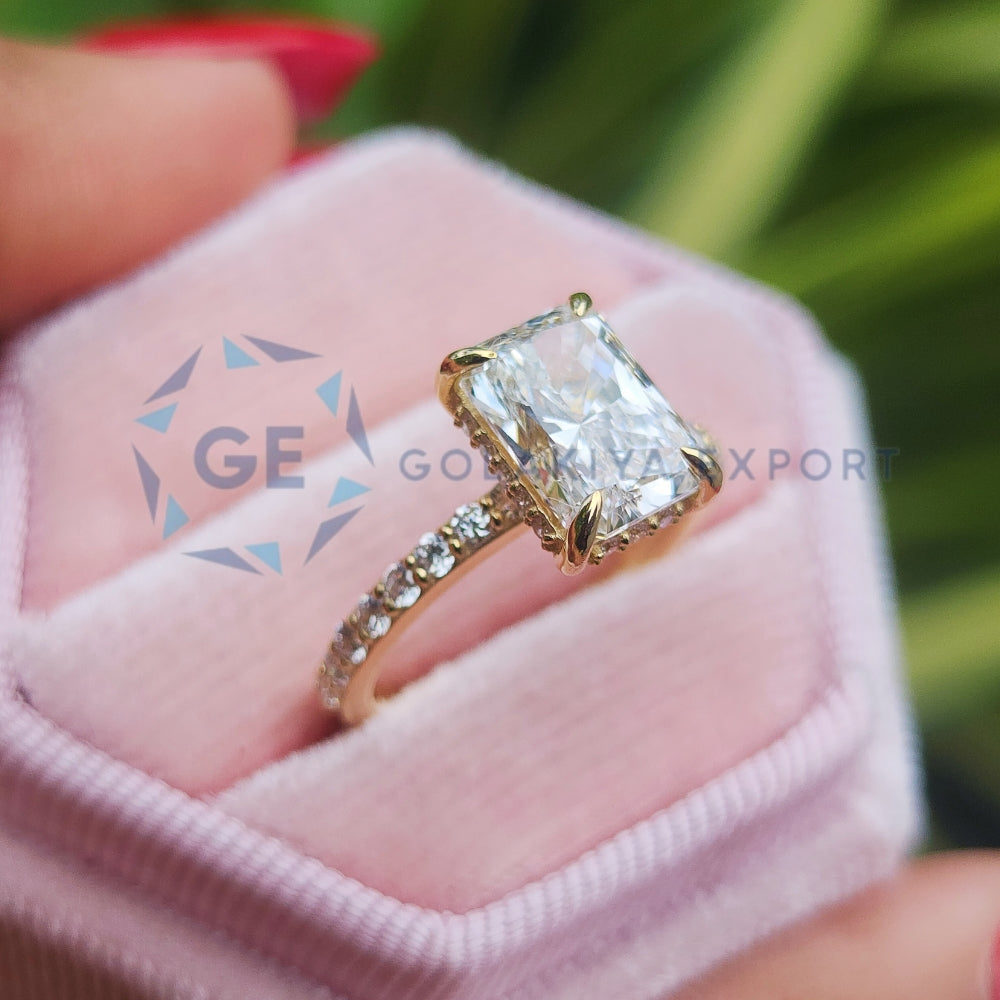 EF Color Lab Grown Diamond Radiant Cut Hidden Halo Ring