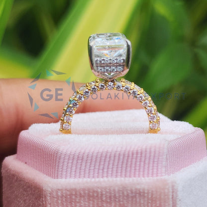 Lab Created Diamond Ring Radiant Cut Double Hidden Halo Ring