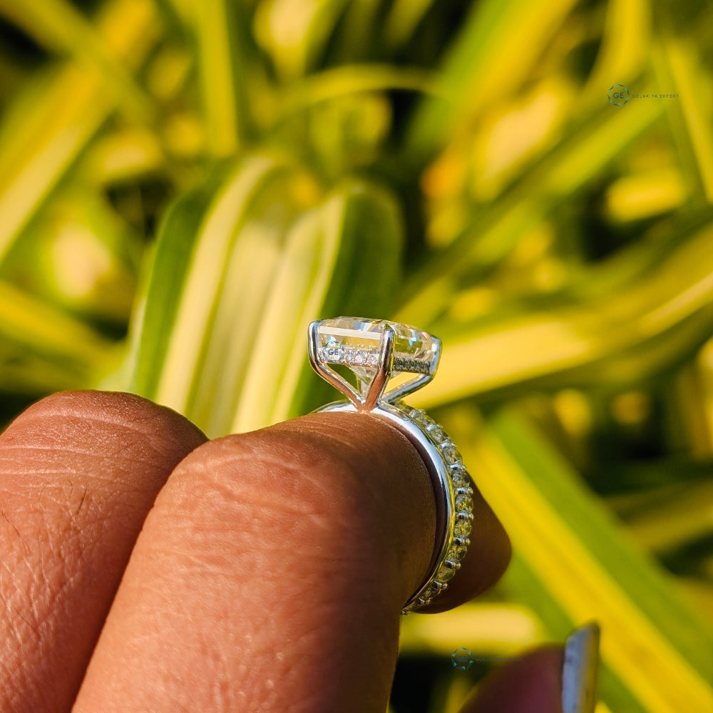 VVS1 Lab Grown Diamond Radiant Cut Hidden Halo Ring