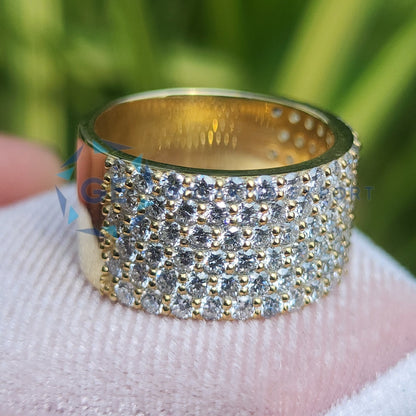 6 Row Round Cut Lab Grown Diamond Wedding Band