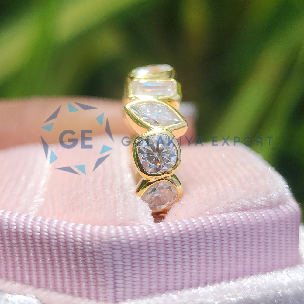 Bezel Set Yellow Gold Multi Stone Wedding Band