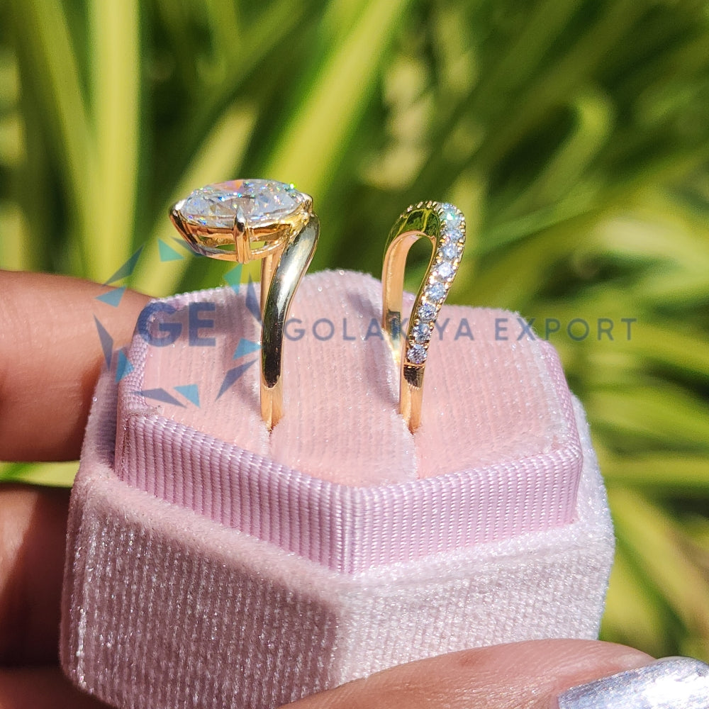 Oval Cut Yellow Gold Ring Set Lab Grown Diamond Ring